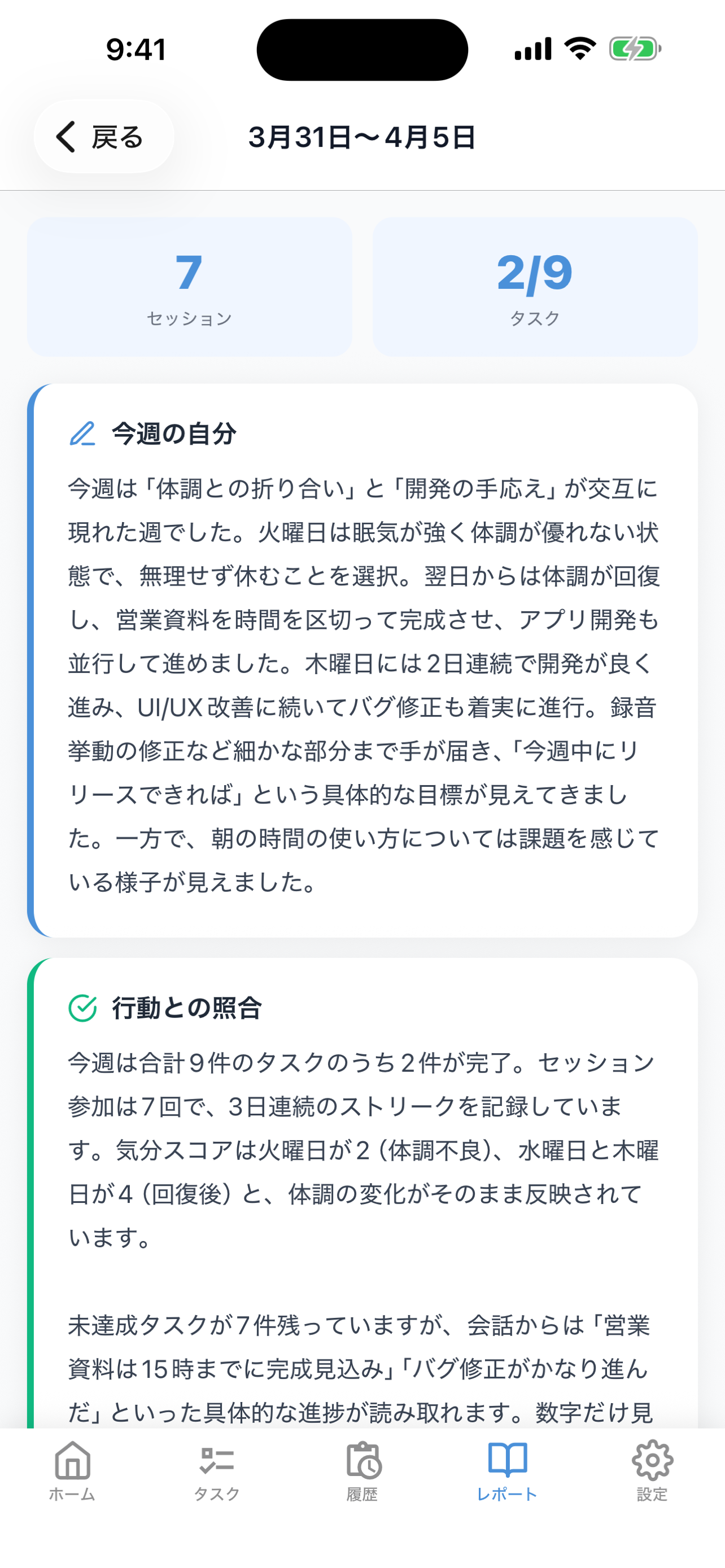 週次レポート画面